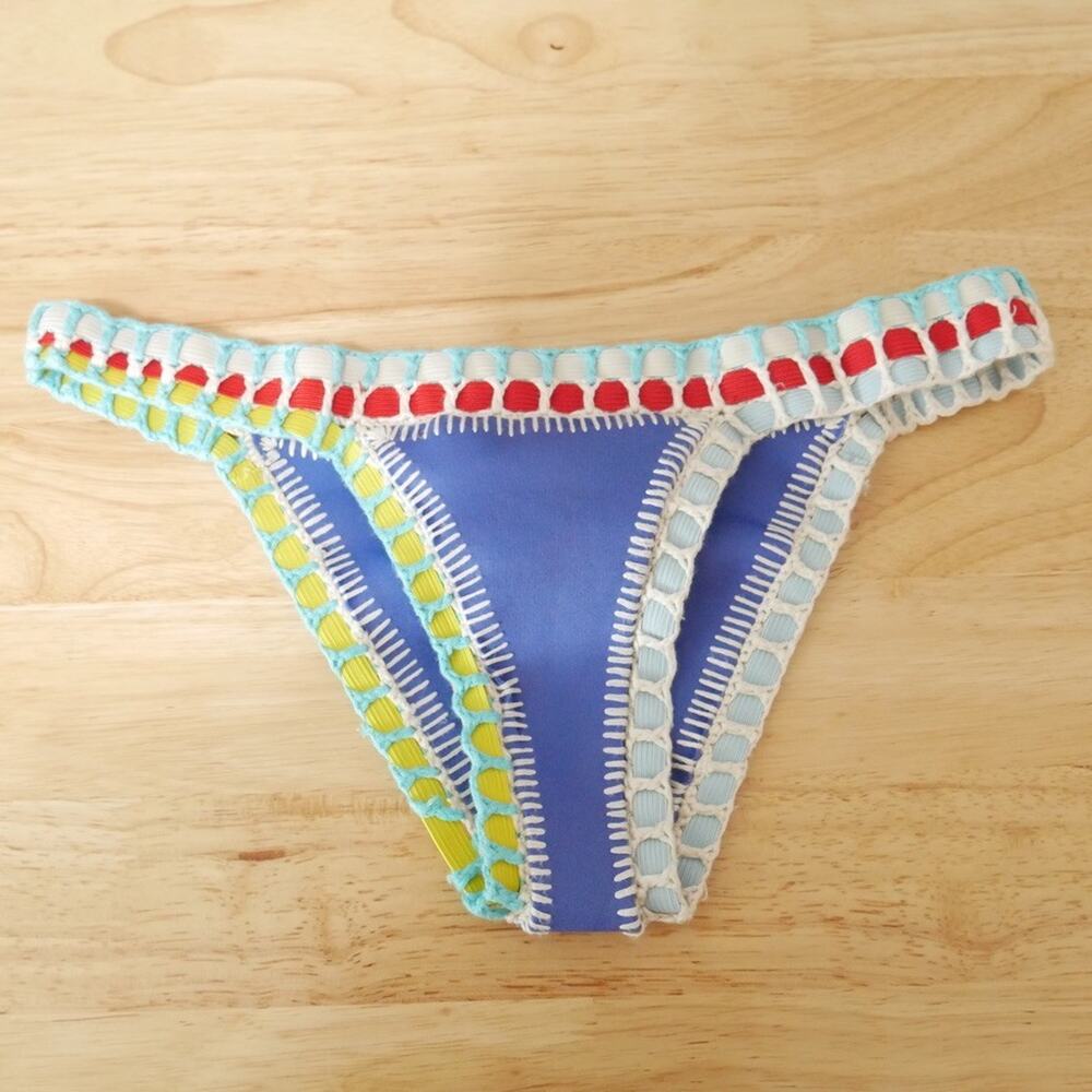 Kiini Small Bikini Bottom Multicolor Blue Crochet‎ Swim Bottom Surf Resort Beach